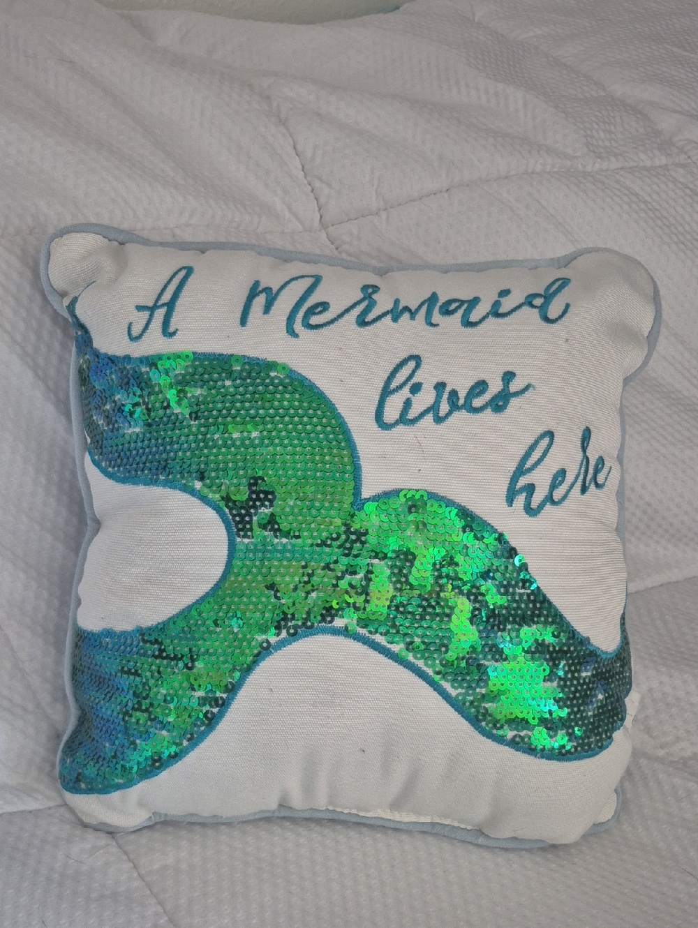 Sequin Mermaid Tail Accent Pillow - Teal Green
